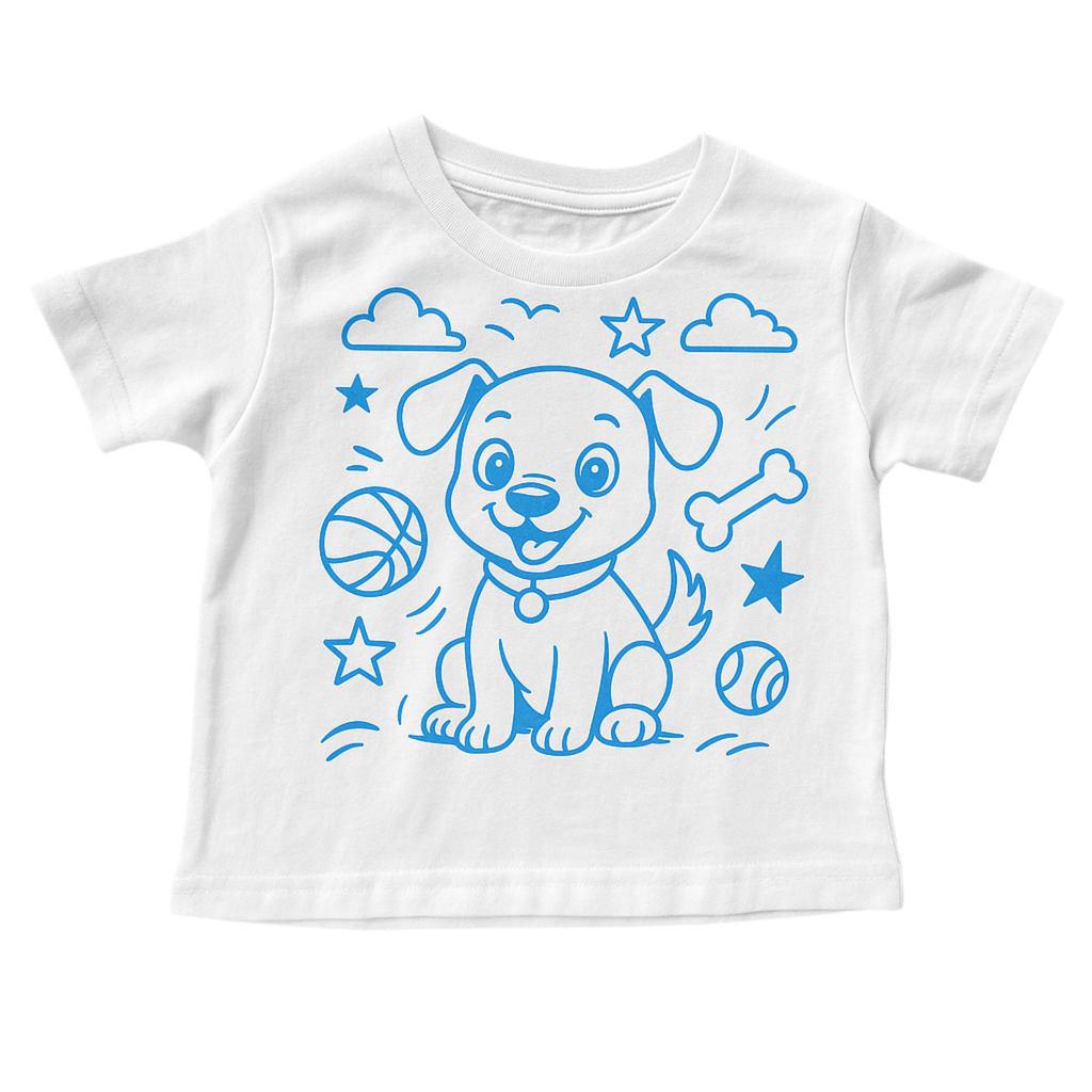 Hvid farvelæg t-shirt med hund