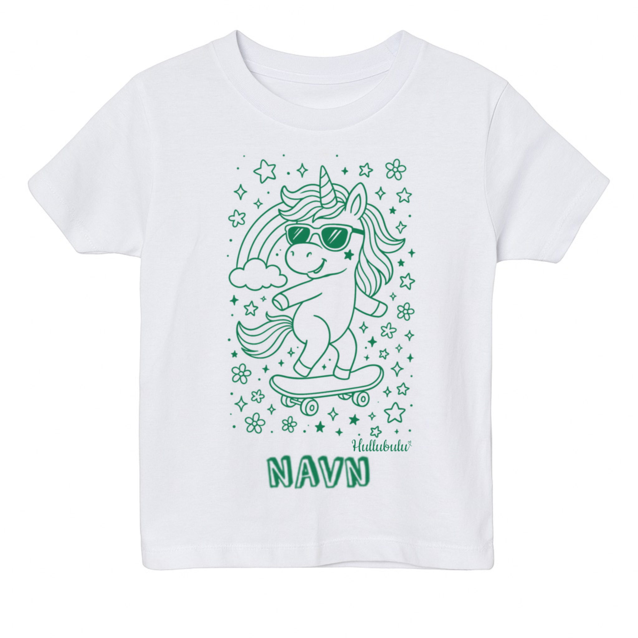 Farvelæg t-shirt Enhjørning på skateboard (inkl. tusser)