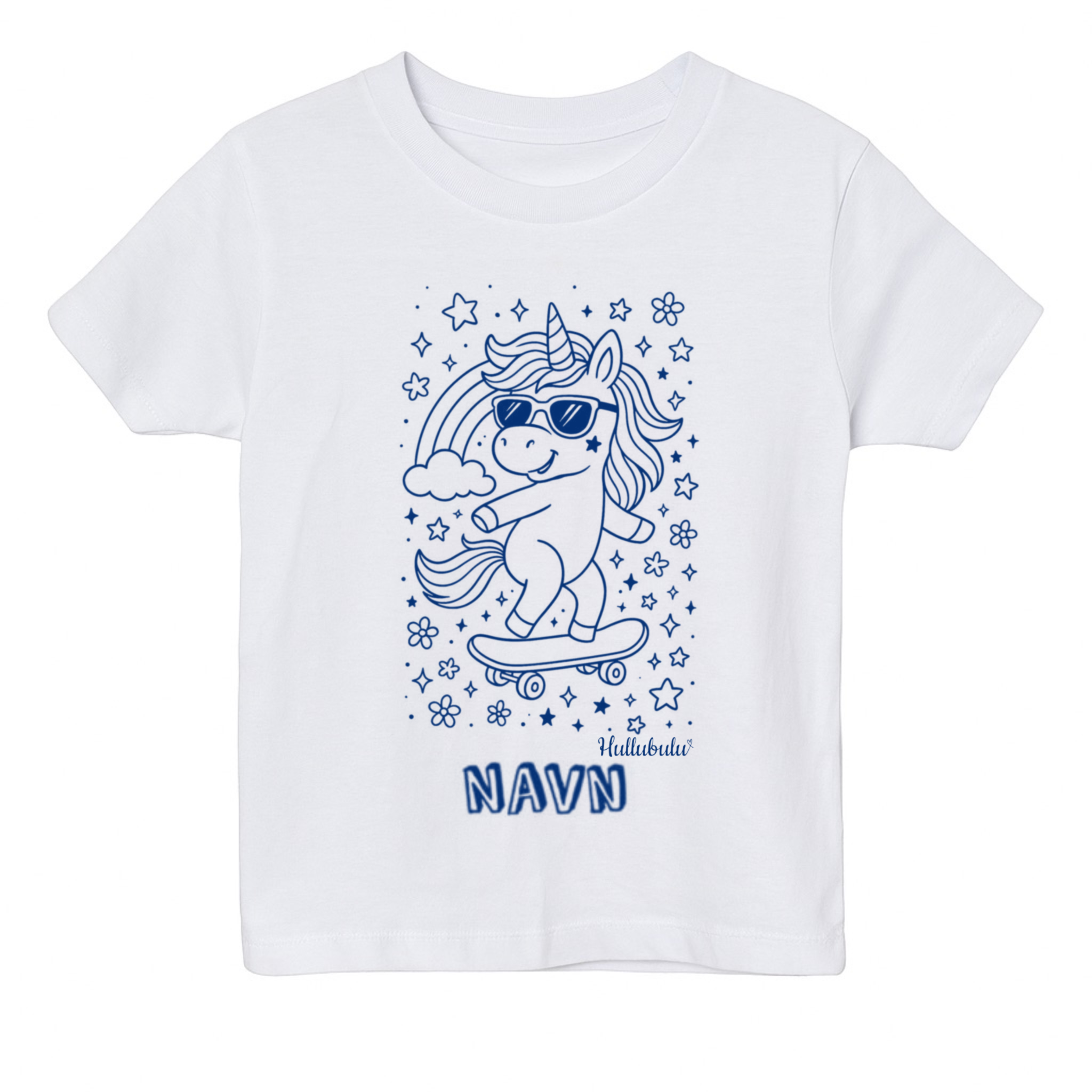 Farvelæg t-shirt Enhjørning på skateboard (inkl. tusser)