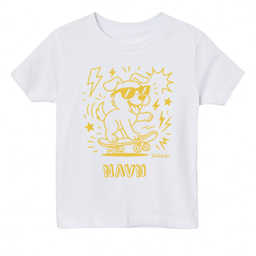 Farvelæg t-shirt - hund på skateboard (inkl. tusser)