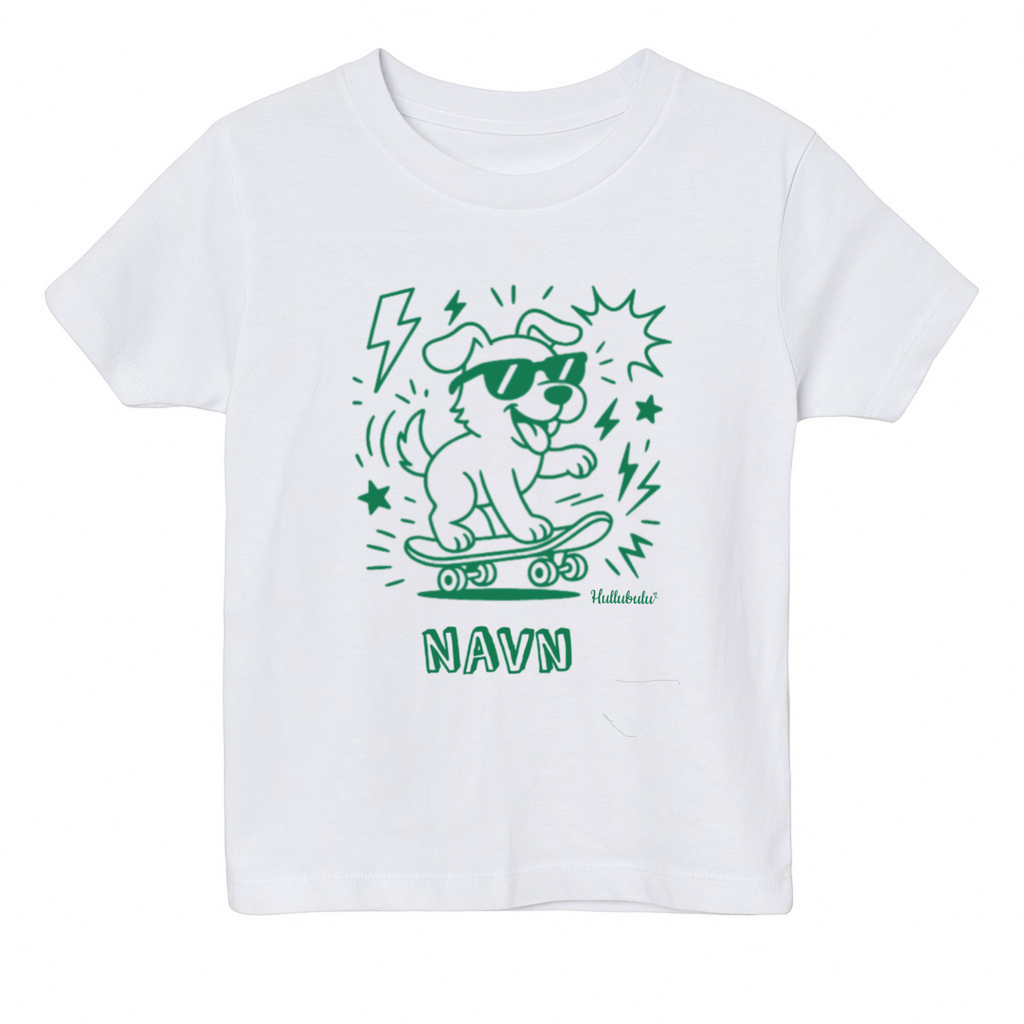 Farvelæg t-shirt - hund på skateboard (inkl. tusser)