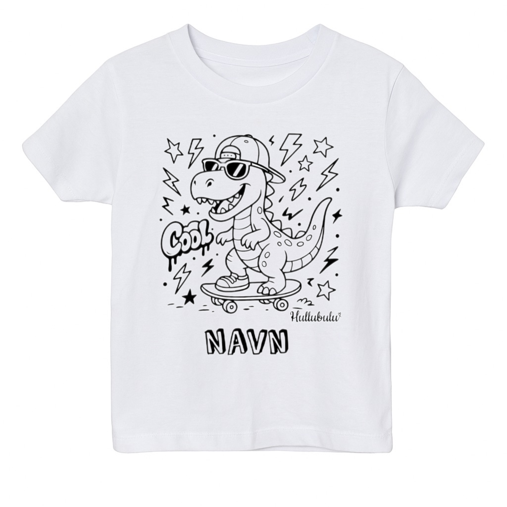 Farvelæg T-shirt – Dino på skateboard (inkl. tusser)