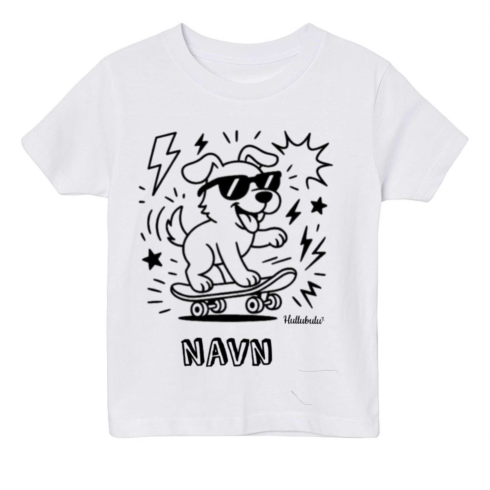 Farvelæg t-shirt - hund på skateboard (inkl. tusser)