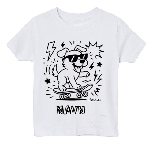 Farvelæg t-shirt - hund på skateboard (inkl. tusser)