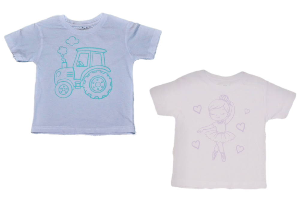 2 stk farvelæg t-shirt med en pakke tusser