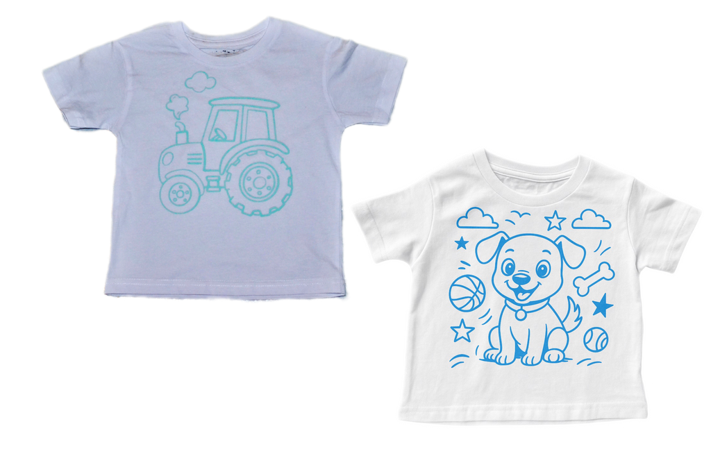 2 stk farvelæg t-shirt med en pakke tusser