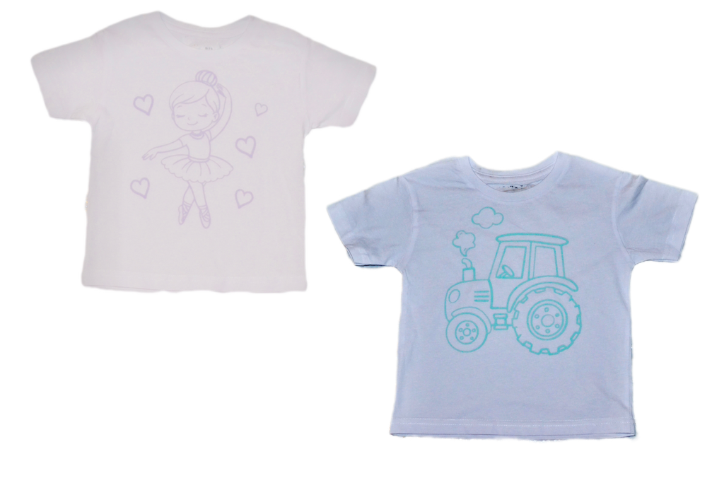 2 stk farvelæg t-shirt med en pakke tusser