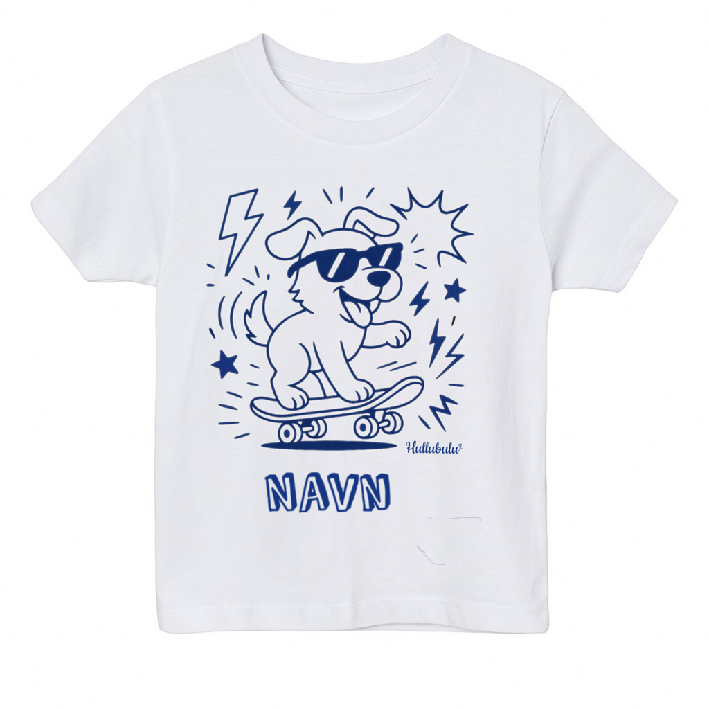 Farvelæg t-shirt - hund på skateboard (inkl. tusser)