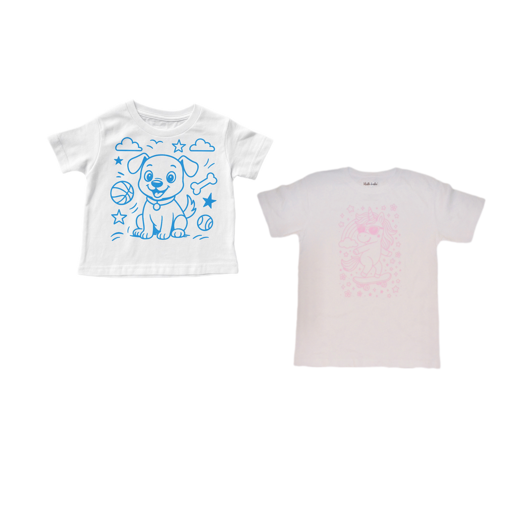 2 stk farvelæg t-shirt med en pakke tusser
