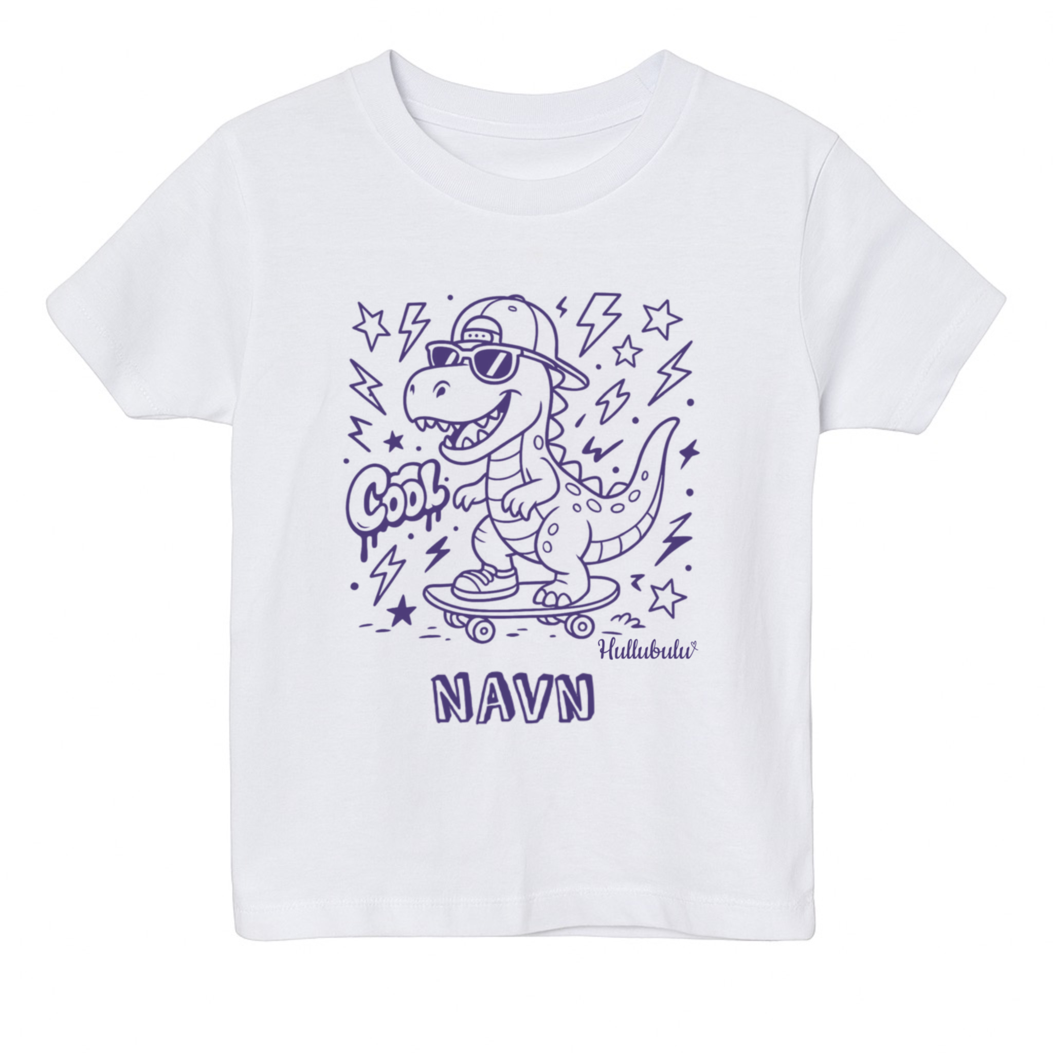 Farvelæg T-shirt – Dino på skateboard (inkl. tusser)