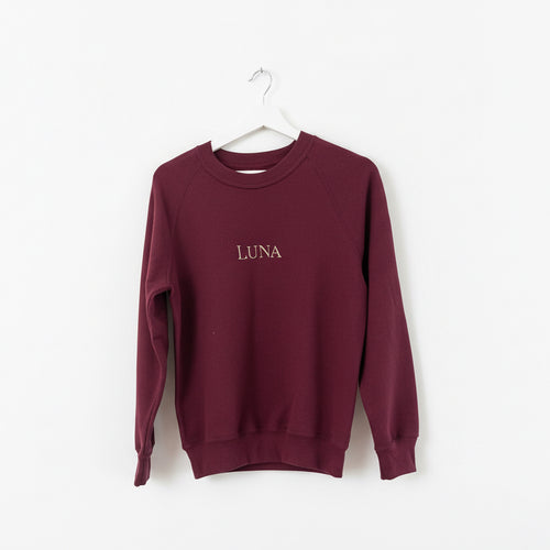 Burgundy Sweatshirt med broderet navn børn
