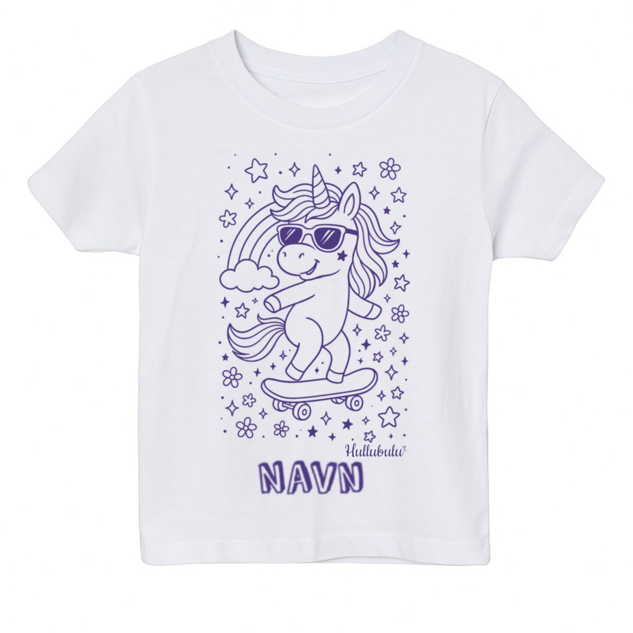 Farvelæg t-shirt Enhjørning på skateboard (inkl. tusser)