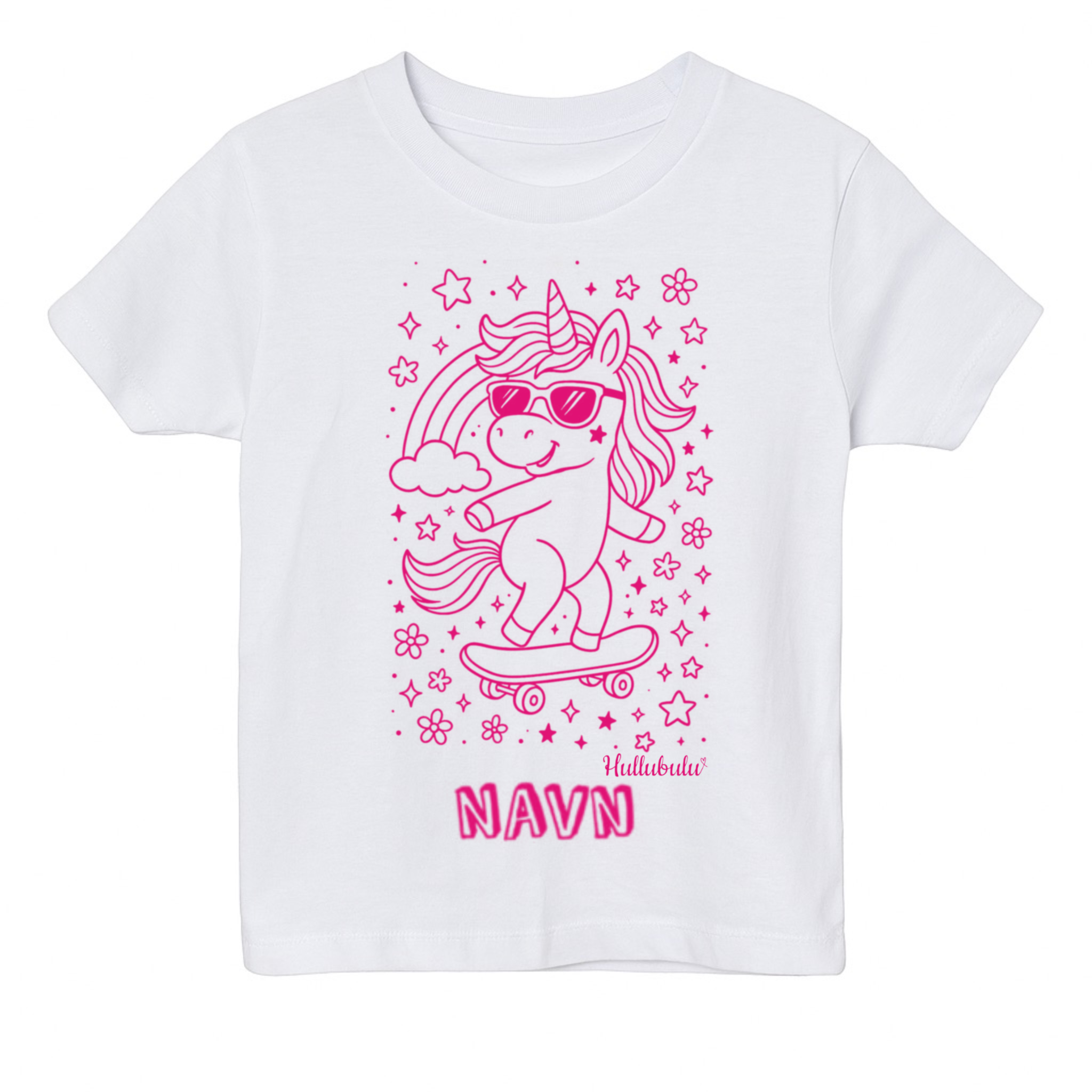 Farvelæg t-shirt Enhjørning på skateboard (inkl. tusser)